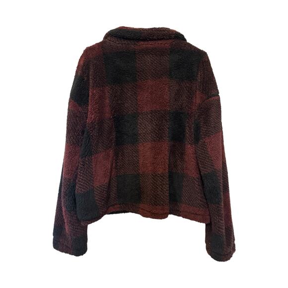 Buffalo Plaid Sherpa Half Zip Pullover Jacket – Burgundy Black – Women’s Medium - Picture 7 of 9
